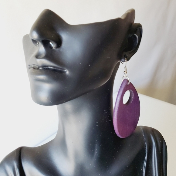 Two Pairs of Chunky Wooden Dangle Earrings Oversized Dangle Boho Retro - Picture 4 of 14